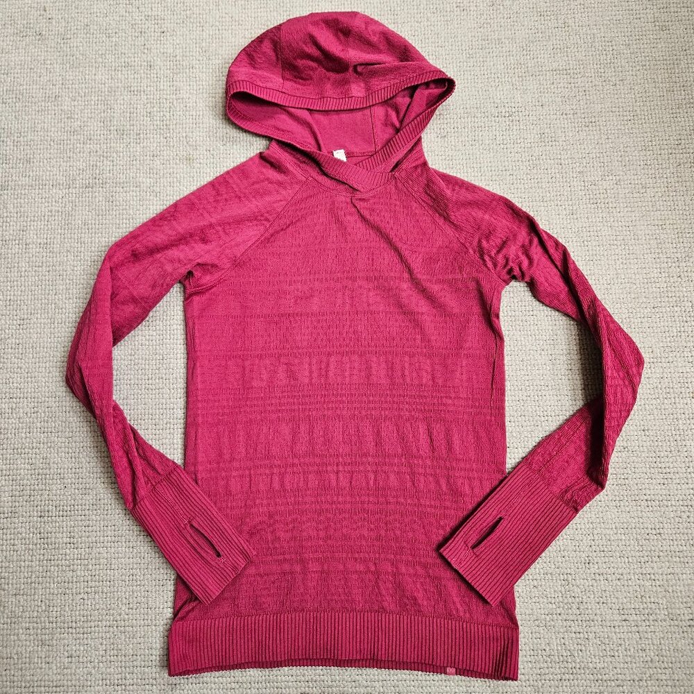 Lululemon Rest Less Hoodie Shirt Violet Red Pink 8 Running Workout Thumbholes